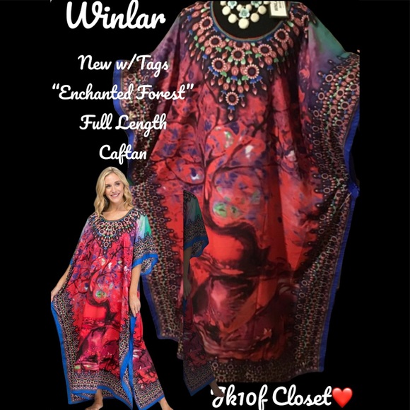 🌹NWT WINLAR (Fits Sizes 0 to 4X) ENCHANTED FOREST COVERUP CAFTAN - Picture 1 of 12